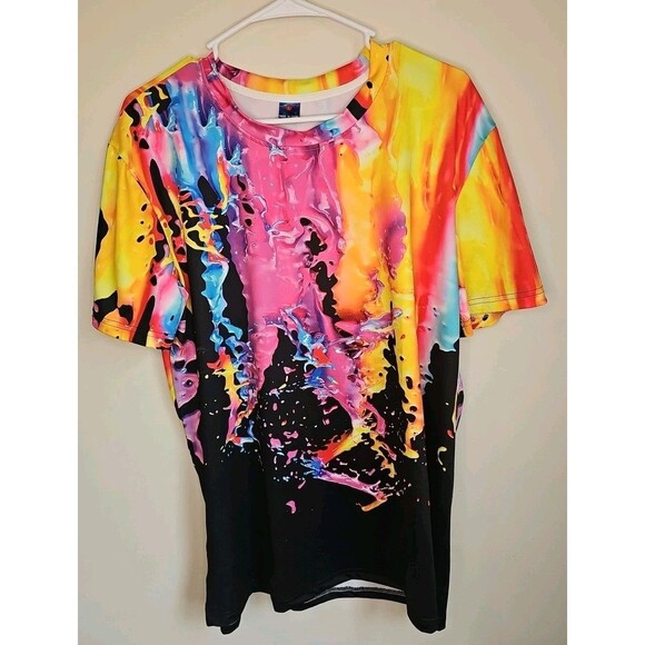 Graffiti Style Colorful Splash 3D Digital Pattern Shirt Graphic Size L Spandex - Picture 1 of 5